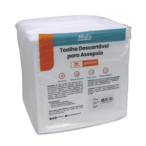 Toalha descartável p/assepsia 50g com 100 unidades MEDIX